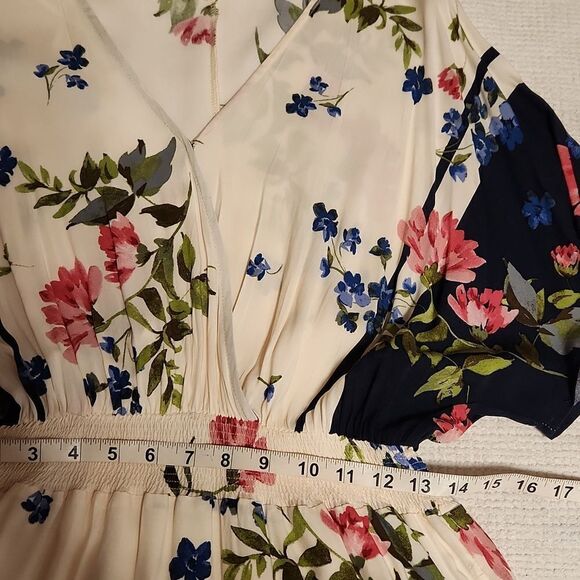 NWOT, Calista navy/ivory floral border surplus tiered midi dress - Picture 5 of 11